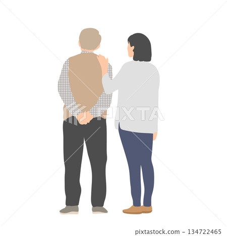 Illustration of an elderly person and a person supporting them Illustration of an elderly person and a person supporting them 134722465