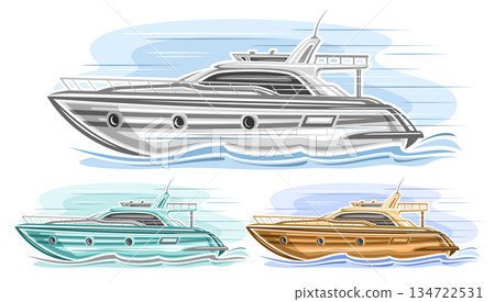 Vector classic Motor Boat set 134722531