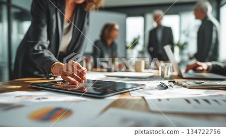 Business team collaborating on digital dashboard 134722756