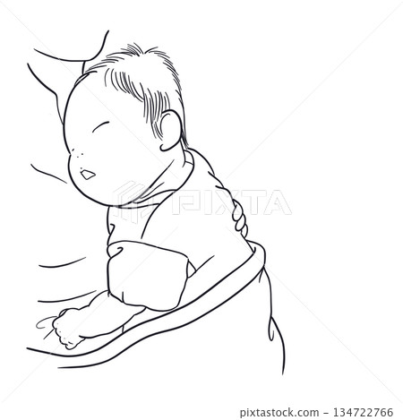 睡著的嬰兒像天使一樣的線條畫 134722766