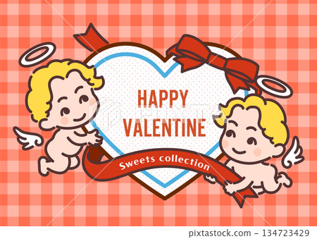 昭和復古風格紅格紋情人節向量插圖集 ② 134723429