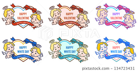 情人節和白色情人節向量插圖集，多種風格（無背景） 134723431