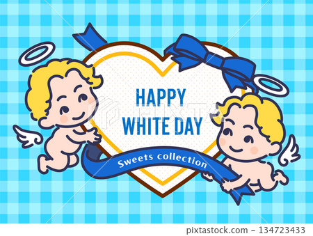 昭和復古風格淺藍格紋白色情人節向量插圖集② 134723433