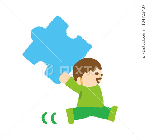Puzzle boy carrying icon hand drawn pastel illustration Puzzle boy carrying icon hand drawn pastel illustration 134723437