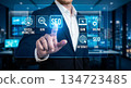 usinessman Touching Futuristic Digital Interface Screen 134723485