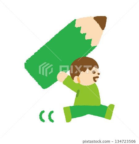 鉛筆男孩手持手繪粉彩畫 134723506