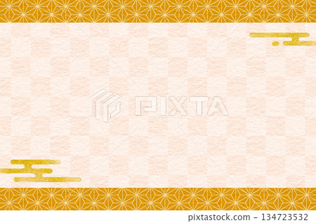 Japanese pattern frame background: checkered and hemp leaf 134723532