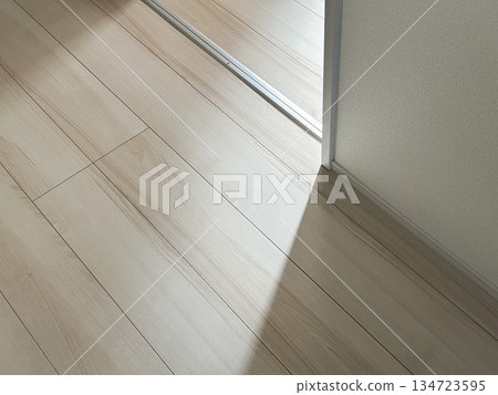 Sunlight coming in from outside the door hitting the floor 134723595