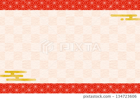 Japanese pattern frame background: checkered and hemp leaf Japanese pattern frame background: checkered and hemp leaf 134723606