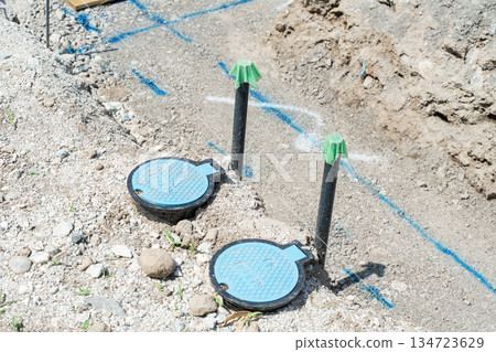 Water pipe installation in residential areas and homes 134723629