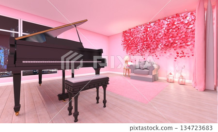 Living room with grand piano Living room with grand piano 134723683