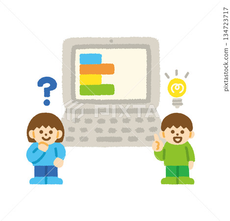 兒童電腦程式手繪粉彩插圖 134723717