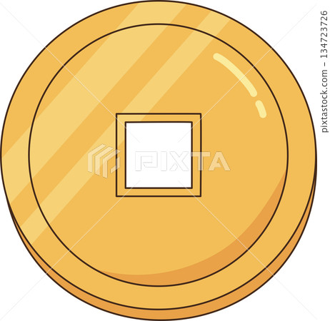 Kawaii Golden Ancient Chinese Lucky Coin Illustration for Prosperity and Lunar New Year Kawaii Golden Ancient Chinese Lucky Coin Illustration for Prosperity and Lunar New Year 134723726