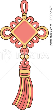 Kawaii Chinese Mystic Knot Ornament with Tassel for Lunar New Year Illustration Kawaii Chinese Mystic Knot Ornament with Tassel for Lunar New Year Illustration 134723730