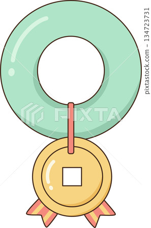Kawaii Jade Ring and Golden Chinese Lucky Coin Ornament for Lunar New Year 134723731