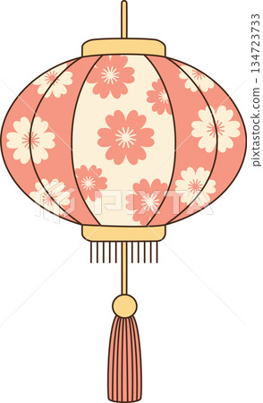 Kawaii Pastel Chinese Lantern with Cherry Blossom Pattern for Lunar New Year Illustration 134723733