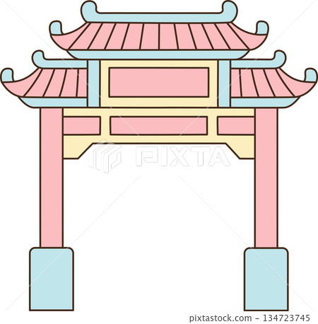 Traditional Chinese Gate Archway Illustration in Pastel Colors for Lunar New Year Traditional Chinese Gate Archway Illustration in Pastel Colors for Lunar New Year 134723745