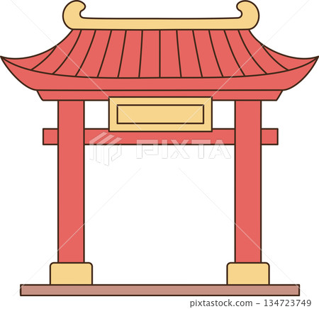 Cute Cartoon Chinese Traditional Arch Gate for Lunar New Year 134723749