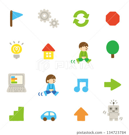 Programming basic icon set, hand-drawn pastel illustration Programming basic icon set, hand-drawn pastel illustration 134723784