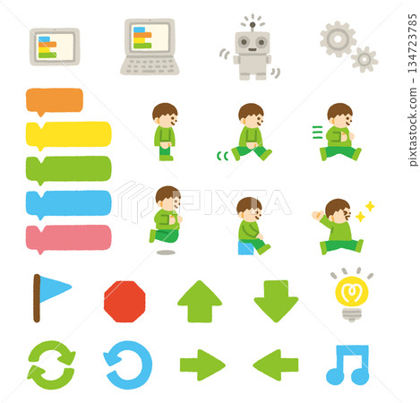 Programming icon children's set hand drawn pastel illustration 134723785