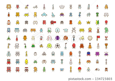 A set of various hand-drawn character illustration icons 134723803