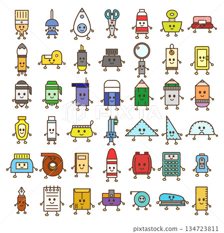 Hand-drawn stationery character illustration icon set Hand-drawn stationery character illustration icon set 134723811