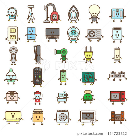 手繪家用電器角色插畫圖示集 134723812