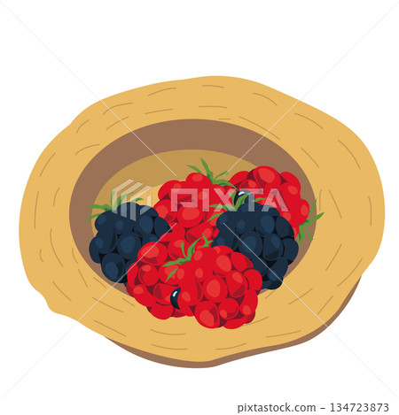 一頂裝滿新鮮採摘黑莓的帽子的俯視圖 134723873