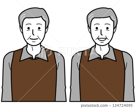Front view. Elderly man in shirt and vest with arms down. Front view. Elderly man in shirt and vest with arms down. 134724095