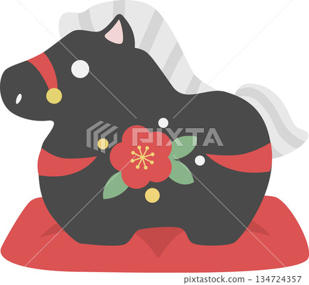 黑色可愛馬形黏土鈴鐺插圖 黑色可愛馬形黏土鈴鐺插圖 134724357