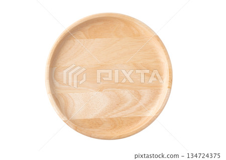 One wooden round plate on a transparent background (png) 134724375