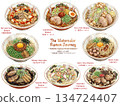[Watercolor] Local Ramen from all over Japan Collection: A set of hand-drawn illustrations of authentic noodle dishes 134724407