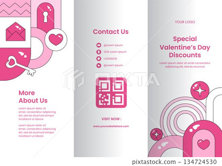 Creative Brochure Design for Valentine's Day with Flat Cartoon Hand Drawn Illustration Creative Brochure Design for Valentine's Day with Flat Cartoon Hand Drawn Illustration 134724530