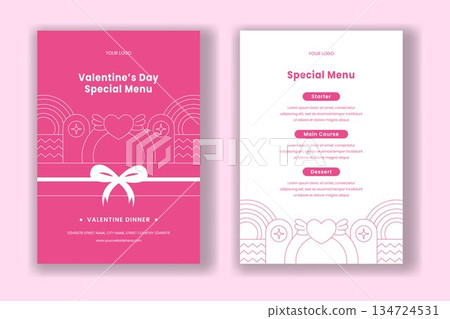 Valentine's Day Menu Design Featuring Flat Cartoon Hand Drawn Illustration Style Valentine's Day Menu Design Featuring Flat Cartoon Hand Drawn Illustration Style 134724531