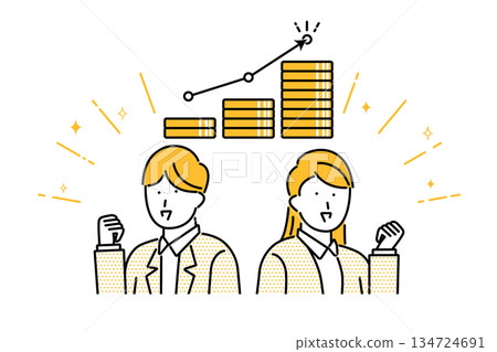 圖:一對年輕夫婦因金錢的增加而揮舞拳頭。 圖:一對年輕夫婦因金錢的增加而揮舞拳頭。 134724691