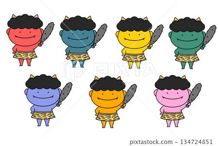 Illustration set of demons holding iron clubs 134724851