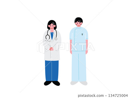 Illustration of a female doctor and a male nurse 134725004