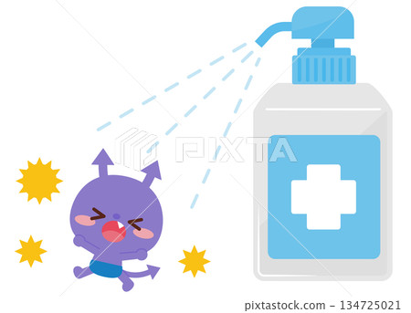 Germs character running away from disinfectant Germs character running away from disinfectant 134725021