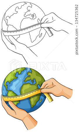 Hands Measuring Earth Circumference with Tape Measure Hands Measuring Earth Circumference with Tape Measure 134725362