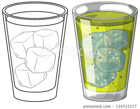 Vector Illustration of Green Soda with Ice Cubes and Line Art Vector Illustration of Green Soda with Ice Cubes and Line Art 134725377