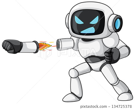 Cartoon Robot Launching Detachable Rocket Fist in Action Pose Cartoon Robot Launching Detachable Rocket Fist in Action Pose 134725378