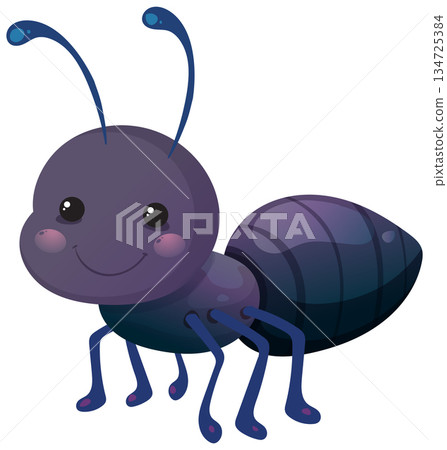 Smiling Cartoon Ant with Blue Legs and Antennae 134725384