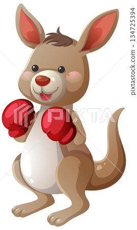 Cartoon Kangaroo Wearing Red Boxing Gloves Standing Upright Cartoon Kangaroo Wearing Red Boxing Gloves Standing Upright 134725394