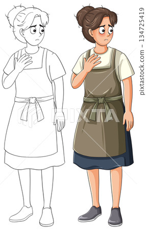 Concerned Young Woman in Apron Character Design Concerned Young Woman in Apron Character Design 134725419