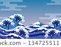 Japanese-style background of Ukiyo-e style waves and Mt. Fuji 134725511