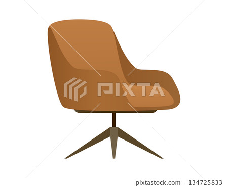 Modern brown swivel armchair with a sleek, minimalist design and a star-shaped base 134725833