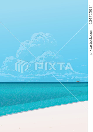 Minimalist landscape of tropical blue sea and white sand beach have blue sky vertical background graphic illustration. Traveling in summer concept have blank space. 134725954