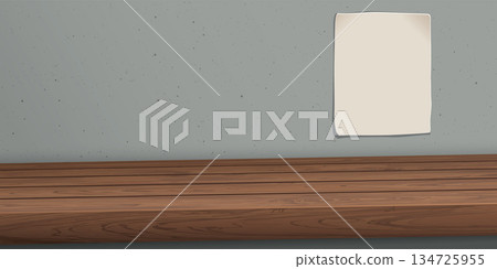 wooden counter mocha mousse tone have blank space for place the products presentation and have blank old poster for advertisement on cement wall graphic illustration. 134725955
