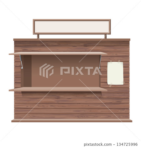 Wooden street shop kiosk mock up isolated graphic illustration have blank space for place the products presentation on countertop. Small business and street food concept. 134725996