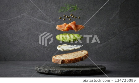 Deconstructed Smoked Salmon And Avocado Toast Ingredients 134726099